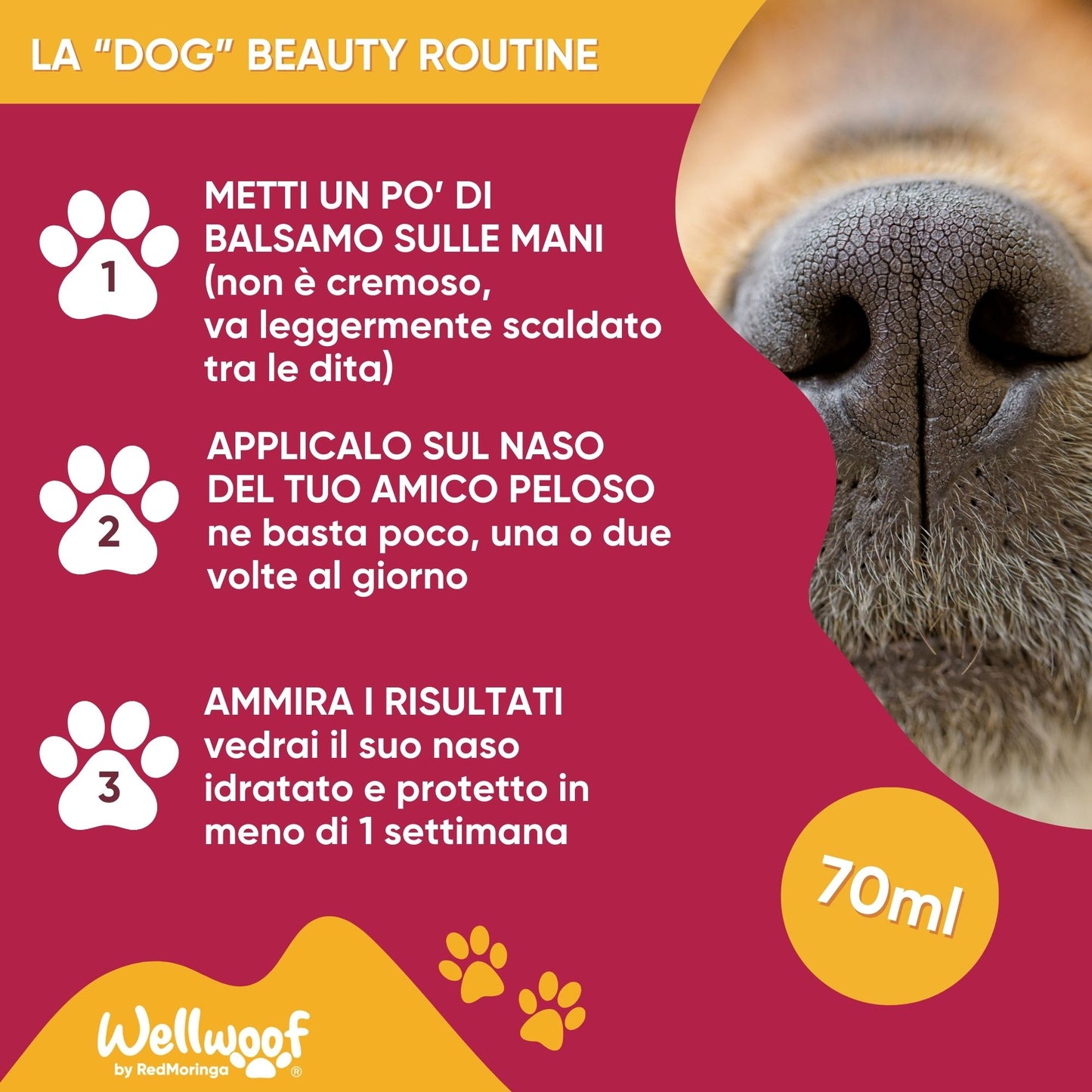 WellWoof Nose Balm for Dogs and Cats - 100% Natural Formula for Hydrated and Protected Nose - 70ml