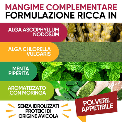 Facile da somministrare – integratore orale per cani in polvere da aggiungere al cibo.